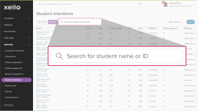 The Student intentions report page opened to the List view. The search bar is highlighted.